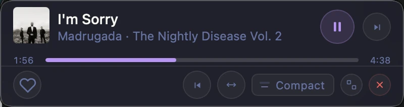 Viboplr mini player with playback controls